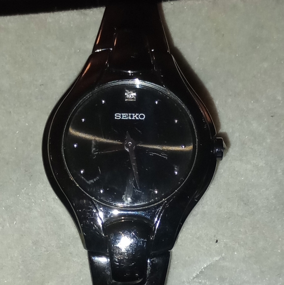 SEIKO DIAMOND BLK STEEL FACE BRACELET WATCH SUJF85 main image 4